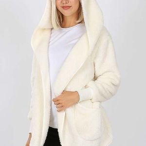 Faux-fur Pocket Cocoon Hooded Jacket
